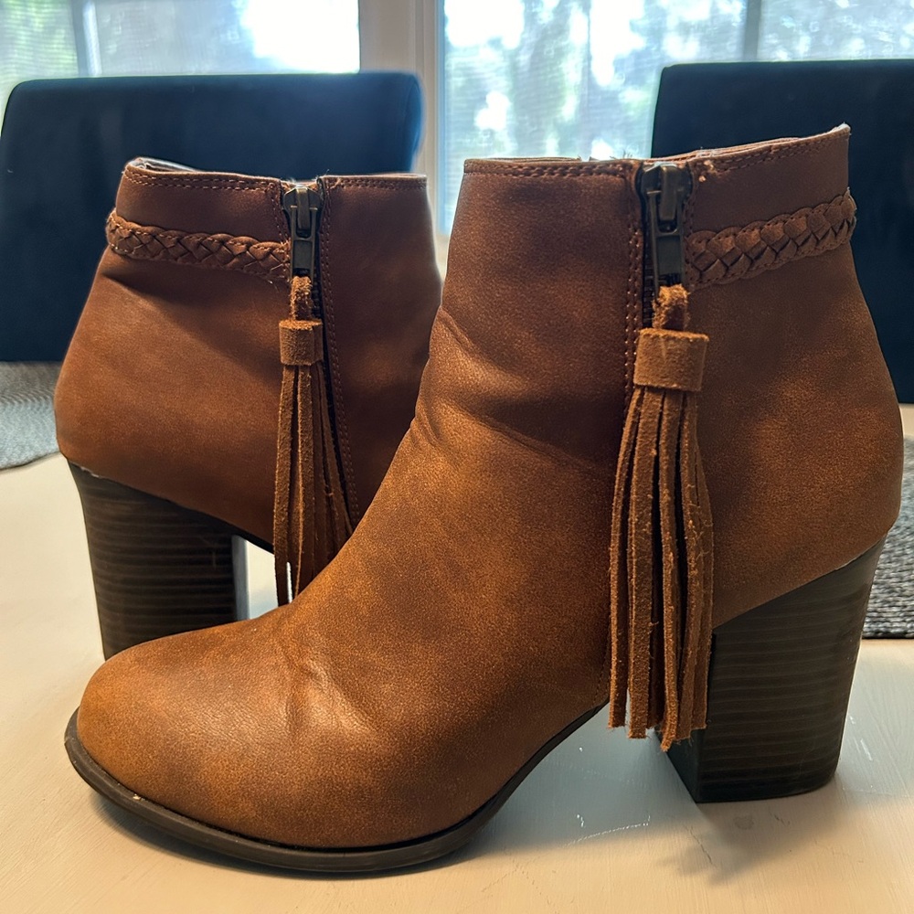 Brown Tassel Ankle Boots